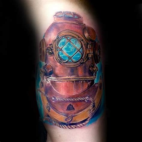 60 Diving Helmet Tattoo Designs For Men - Deep Sea Ideas