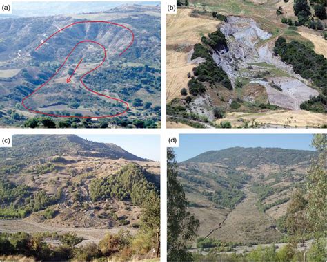 (a) Complex landslide (rotational slide-earth flows); (b) rotational ...