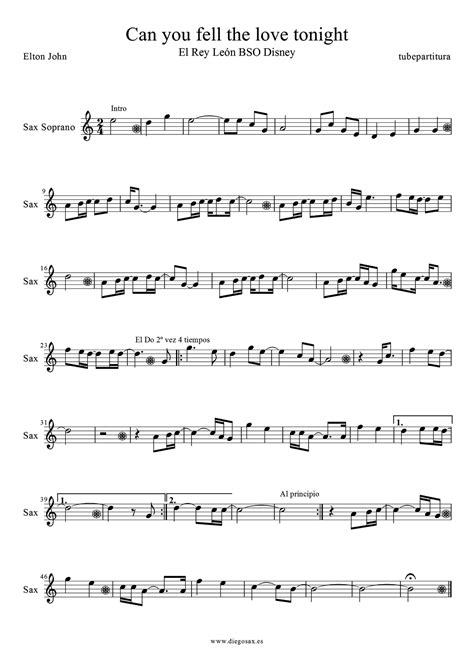 tubescore: Can You Feel the Love Tonight by Elton John Sheet Music for ...