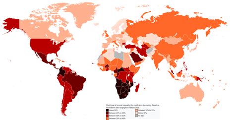 World map of the GINI coefficients by country.... - Maps on the Web