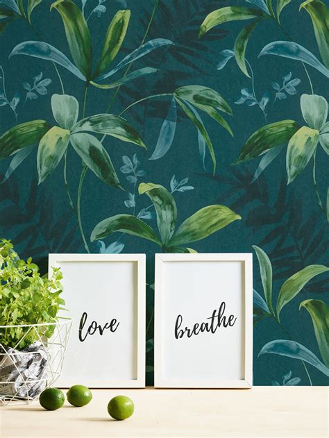 Tropical Leaf Foliage Teal Blue Non Woven Wallpaper | Architects Paper ...