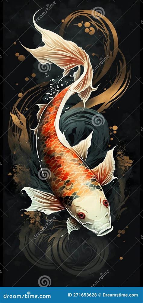 Koi Fish Illustration in Realistic Brush Modern Art Style, Traditional Japanese Painting Style ...