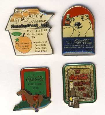 4 Coca Cola Collectors Club Lapel Pins -- Antique Price Guide Details Page