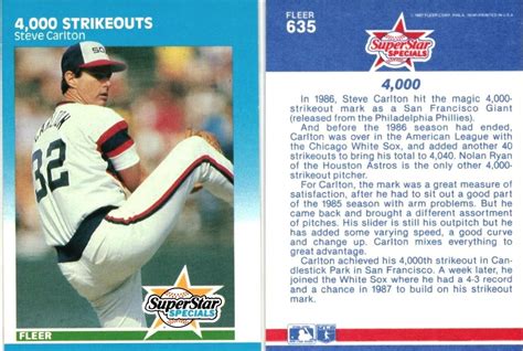 Steve Carlton 1987 Fleer 4,000 Strikeouts Series Mint Card #635 | The ...