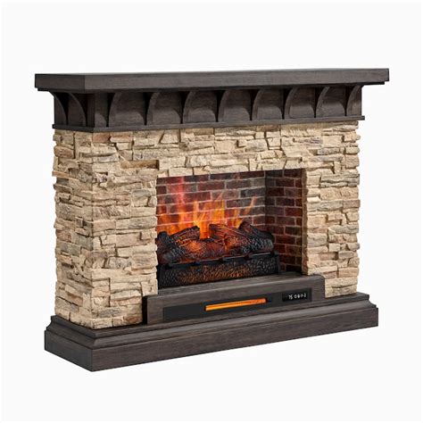 allen + roth 53-in W Sedona Free Standing Infrared Quartz Flat Wall Electric Fireplace with ...