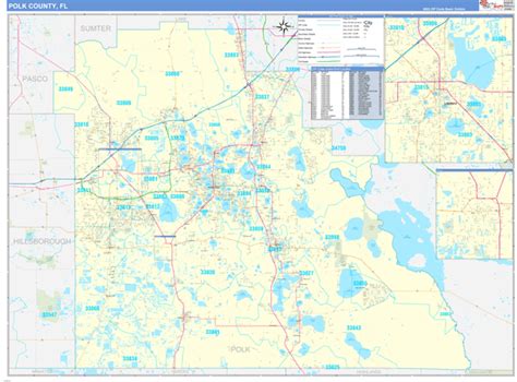 Polk County, FL Zip Code Wall Map Basic Style by MarketMAPS - MapSales