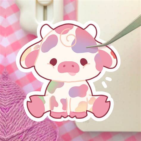 Rainbow Cow Sticker/cute Rainbow Sticker/kawaii Cow | Etsy UK