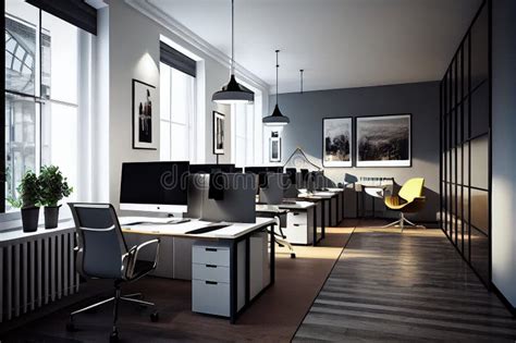 Modern Open-plan Office, with Clean Lines and Sleek Furniture, Features ...