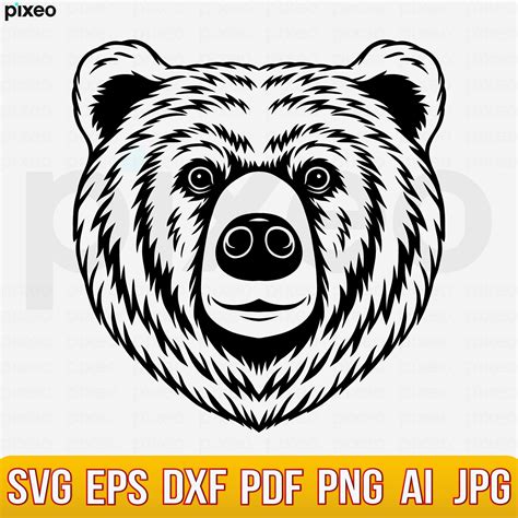 Bear Svg, Bear Face Svg, Bear Head Svg, Bear Face Clipart, Grizzly Bear Bear Svg, Cricut, Bear ...