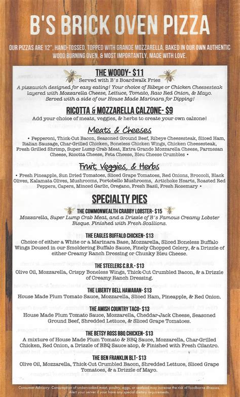 Wood Fired Pizza Menu - Joey B's Bar & Restaurant