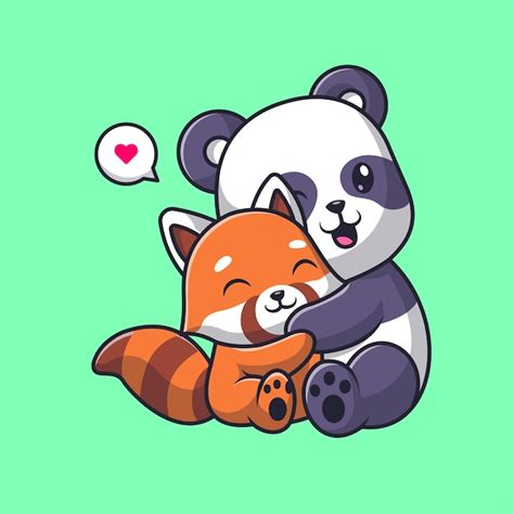 Free Vector | Cute Panda Hug Red Panda Cartoon Vector Icon Illustration. Animal Nature Icon ...