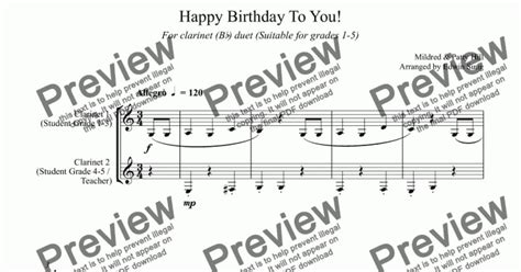 Happy Birthday To You! (for clarinet(Bb) duet, suitable for grades 1-5 ...