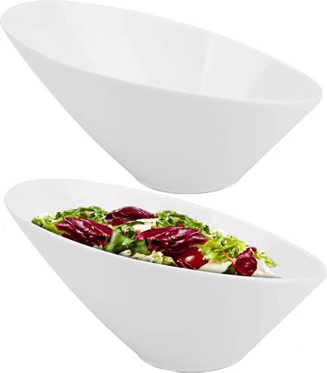 Yesland 2 Pack Porcelain Angled Serving Bowls - 26 Oz White Salad Bowls - Perfect for Cereal ...