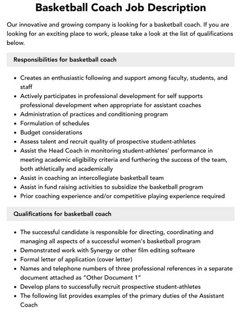 Basketball Coach Job Description | Velvet Jobs