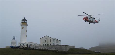 Fair Isle: HM Coastguard Helicopter - South Lighthouse - Fair Isle