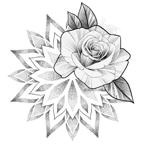 Tattoo design sketch mandala rose flower ornamental dotwork by Deem ...