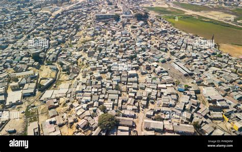 Aerial view of a slum, Benguela Province, Catumbela, Angola Stock Photo ...