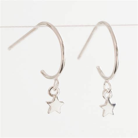 Sterling Silver Star Charm Hoop Earrings By Lisa Angel