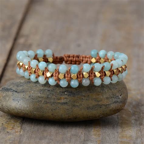 Bohemia Beaded Woven Bracelets Amazonite Cord Braided Bracelets Handmade Friendship Bracelet ...