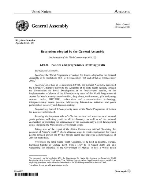 2009 - General Assembly Resolution on Policies and programmes involvi…