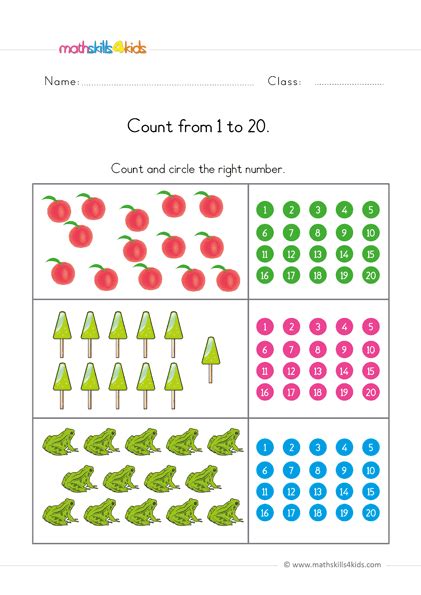 Number 1 20 Count Match Preschool Worksheets Kindergarten Numbers 1 | Images and Photos finder