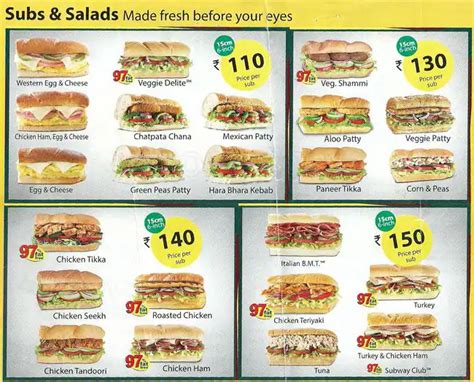 subway menu calories