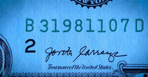 Front side of a one dollar bill bearing the signature of the treasurer ...