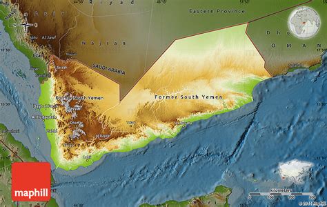 Physical Map of Yemen, darken