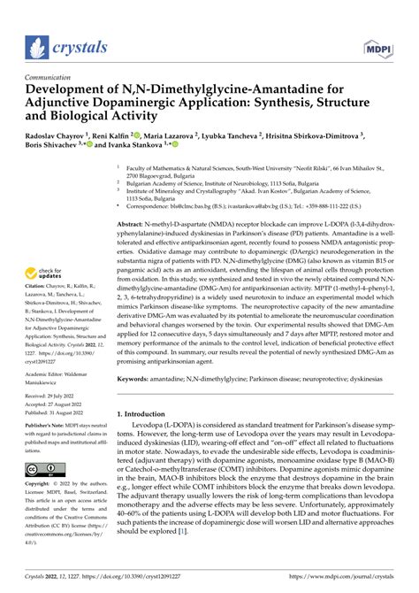 (PDF) Development of N,N-Dimethylglycine-Amantadine for Adjunctive Dopaminergic Application ...