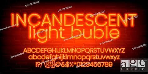 Incandescent Light Bulb alphabet font. Orange neon light letters ...