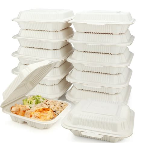 HeloGreen [100 Count] Eco Friendly Take Out Food Containers [8"x8",3-Compartment] - Non Soggy ...