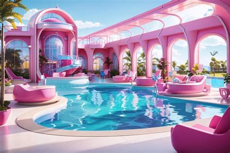 Premium AI Image | Barbie swimming pool design in Barbie dream house ...