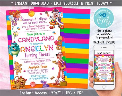 Editable Candyland Birthday Invitation Sweet (Download Now) - Etsy