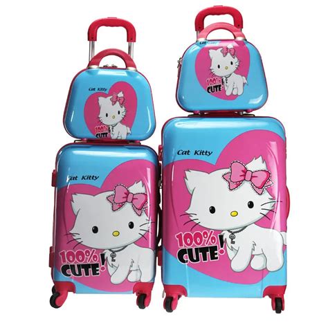 Girls Hello Kitty Luggage Sets&Women Travel Suitcase Universal Wheels Trolley Luggage Cartoon ...