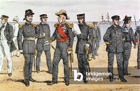 French navy uniforms, late 19th century (colour litho) by German School ...