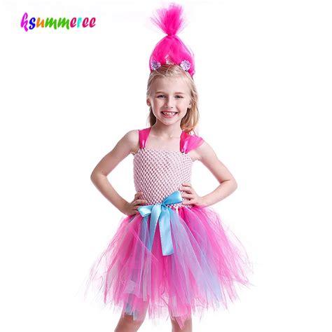 2018 New Girls Troll Poppy Tutu Dress Kids Halloween trolls Flowers ...