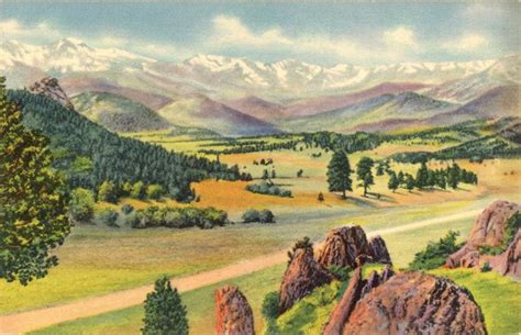 Vintage linen postcard of Longs Peak & Range in Rocky Mountain National ...