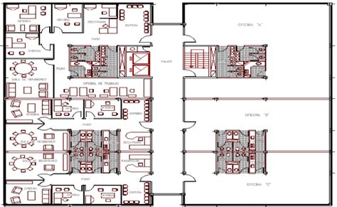 Administrative office building architecture layout plan details dwg file