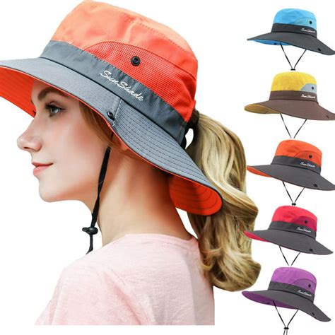 Visland Women Sun Hats, Women's Ponytail Bucket Hat Outdoor UV ...