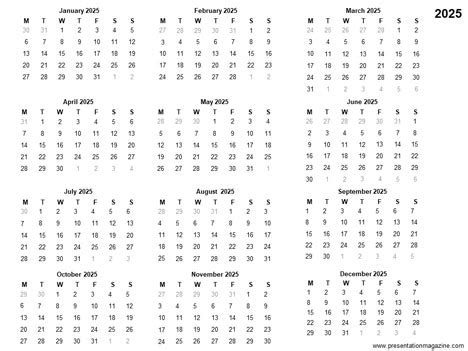 2025 Printable Calendar Template