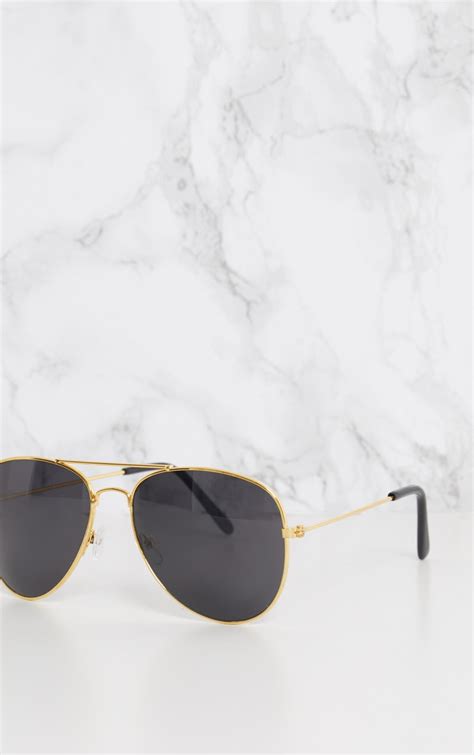 Gold Metal Aviator Sunglasses | PrettyLittleThing CA