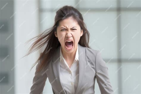 Free AI Image | young asian woman angry expression in a modern minimalist company ai generated