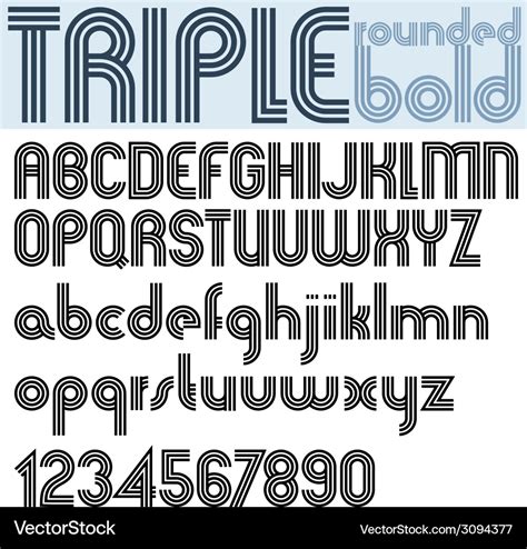 Retro triple line rounded bold font Royalty Free Vector