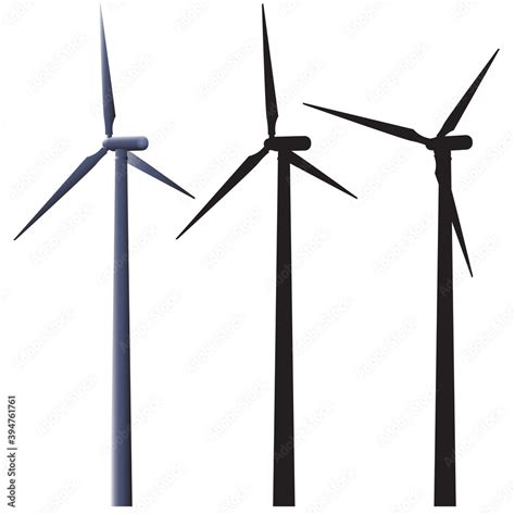 Set silhouette of wind power turbine. Green energy. Windfarm vector ...