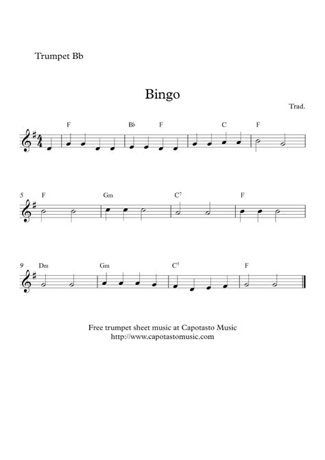 Easy Sheet Music For Beginners: Free easy trumpet sheet music | Bingo