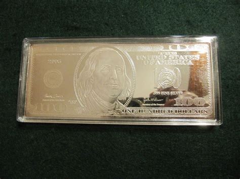 2005 WASHINGTON MINT 100 DOLLARS SILVER PROOF 4 TROY OZ BANKNOTE .999 SILVER BAR | Silver ...