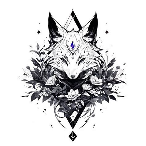 Geometrical Floral Fox Tattoo Design Download High Resolution Digital ...