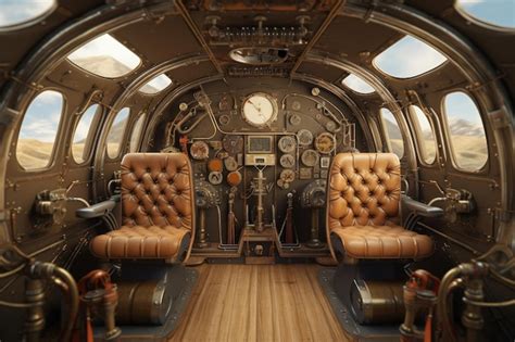 Premium AI Image | Technological interior of an airship steampunk style Generative AI