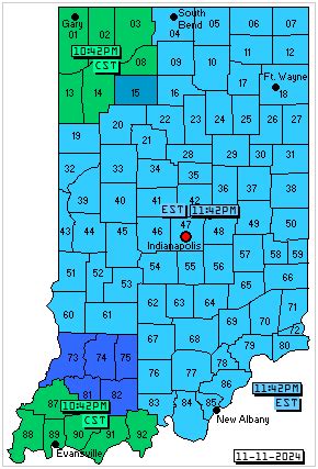 State of Indiana map with Time- Local Time across Indiana USA 12 hour ...