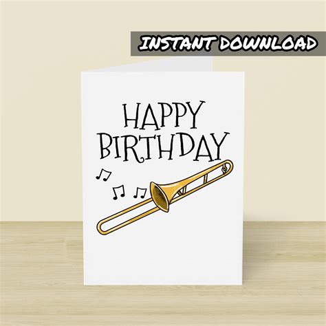 Printable Trombone Birthday Card, Printable Greeting Card, Instant Download, Trombonist Birthday ...